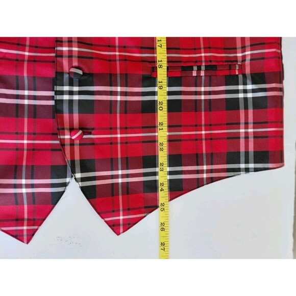 Vesuvio Napoli Size M Red/Black Plaid Lined Vest - Preppy Holiday Festive - Picture 5 of 6